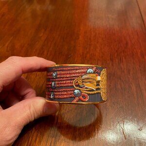 Hermes Multicolore Brandebourgs Enamel Black Plated Extra Wide Bangle Bracelet